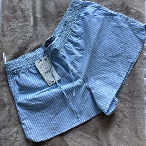 Women’s Zara Blue Striped Cotton Shorts NWT